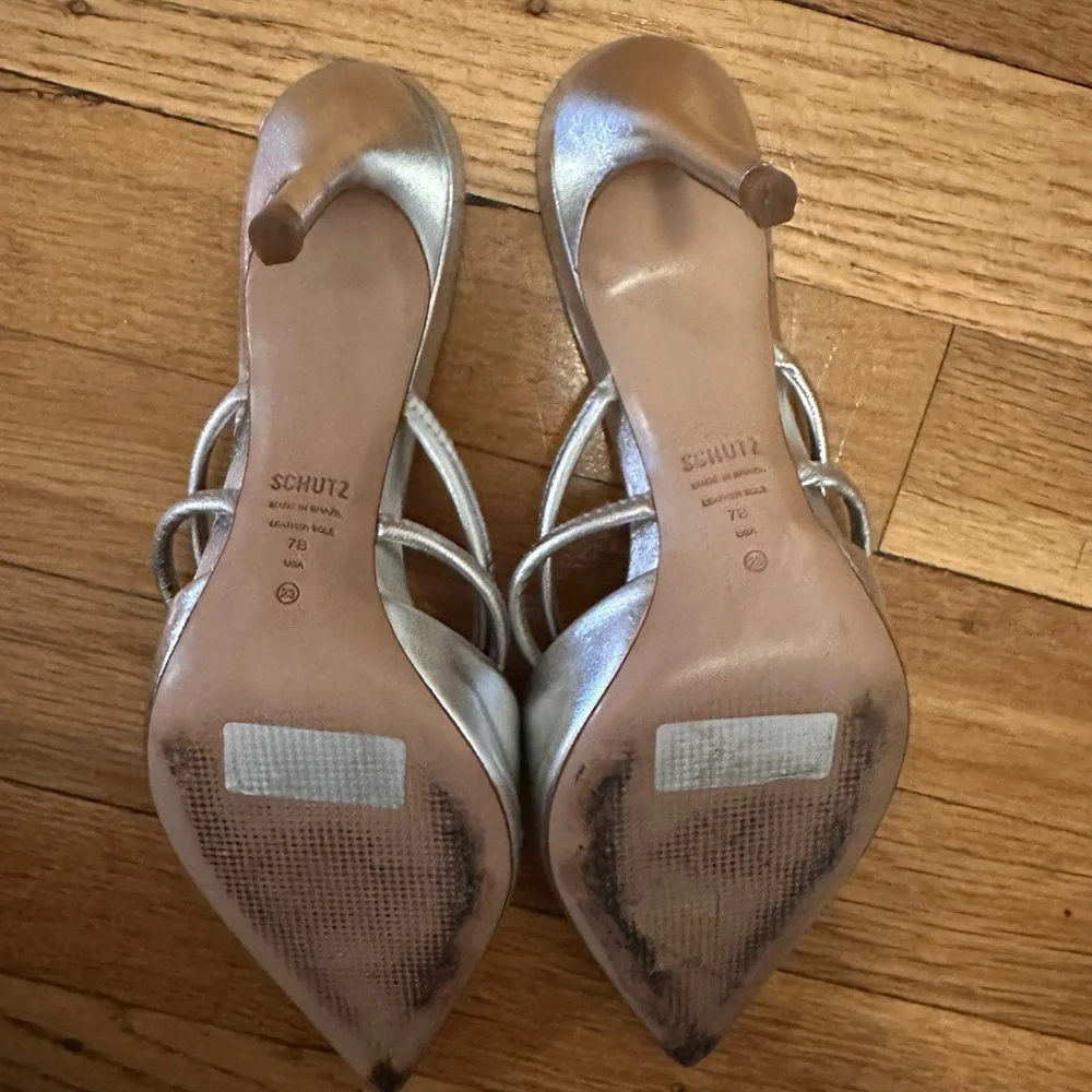 Schutz Silver Lela Heeled Mules Size 7 - Picture 5 of 5